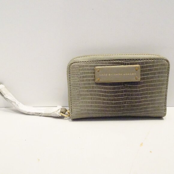 Marc By Marc Jacobs Handbags - Marc by Marc Jacobs Gray Snake Leather Wristlet Wallet Zip Around Gold Tone NEW
